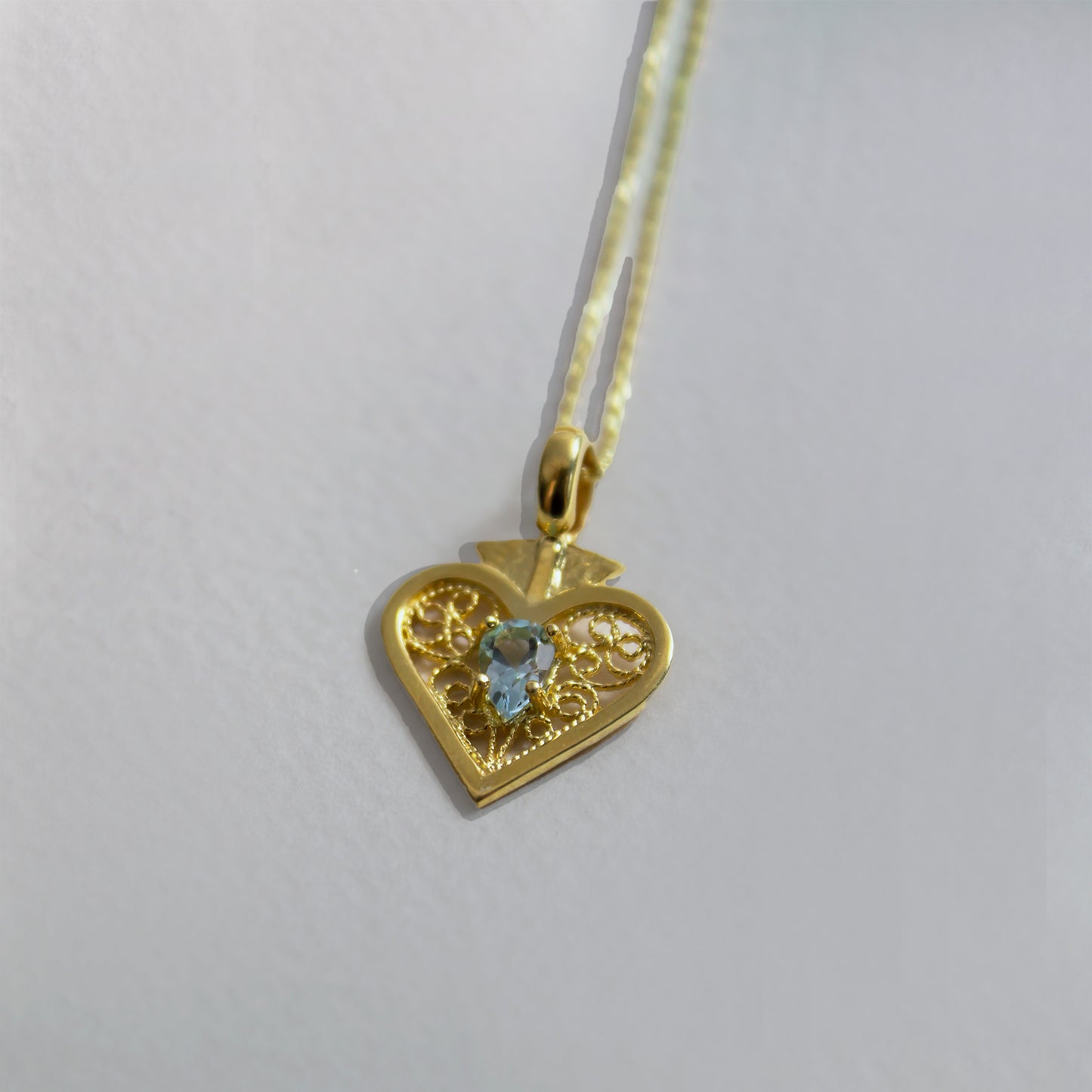 Elizabeth Necklace – Blue Topaz & Filigree in Silver or Gold Vermeil