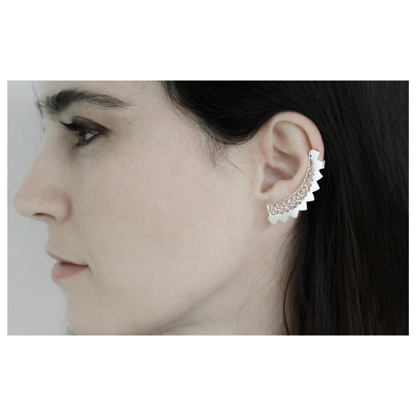 DAMIEL EARCUFF KÜPE - GÜMÜŞ GRİ, Luft Çağdaş Telkari Takı Atölyesi, Gümüş Altın Değerli Taş, Comtemporary Filigree Jewelry, Gold Sterling Silver Gemstones