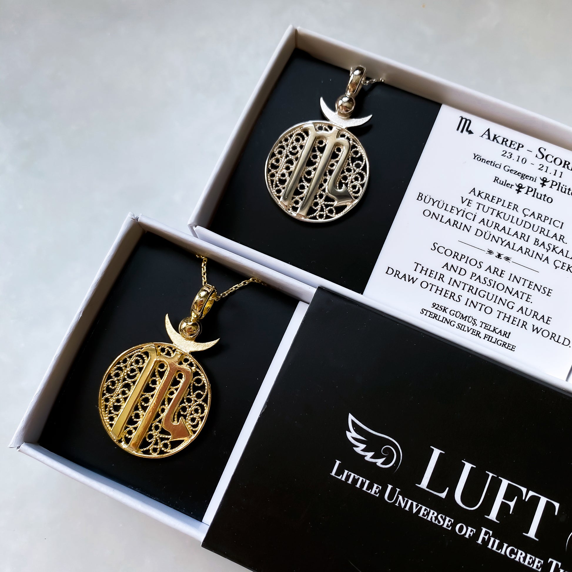 AKREP KOLYE - GÜMÜŞ GRİ, Luft Çağdaş Telkari Takı Atölyesi, Gümüş Altın Değerli Taş, Comtemporary Filigree Jewelry, Gold Sterling Silver Gemstones