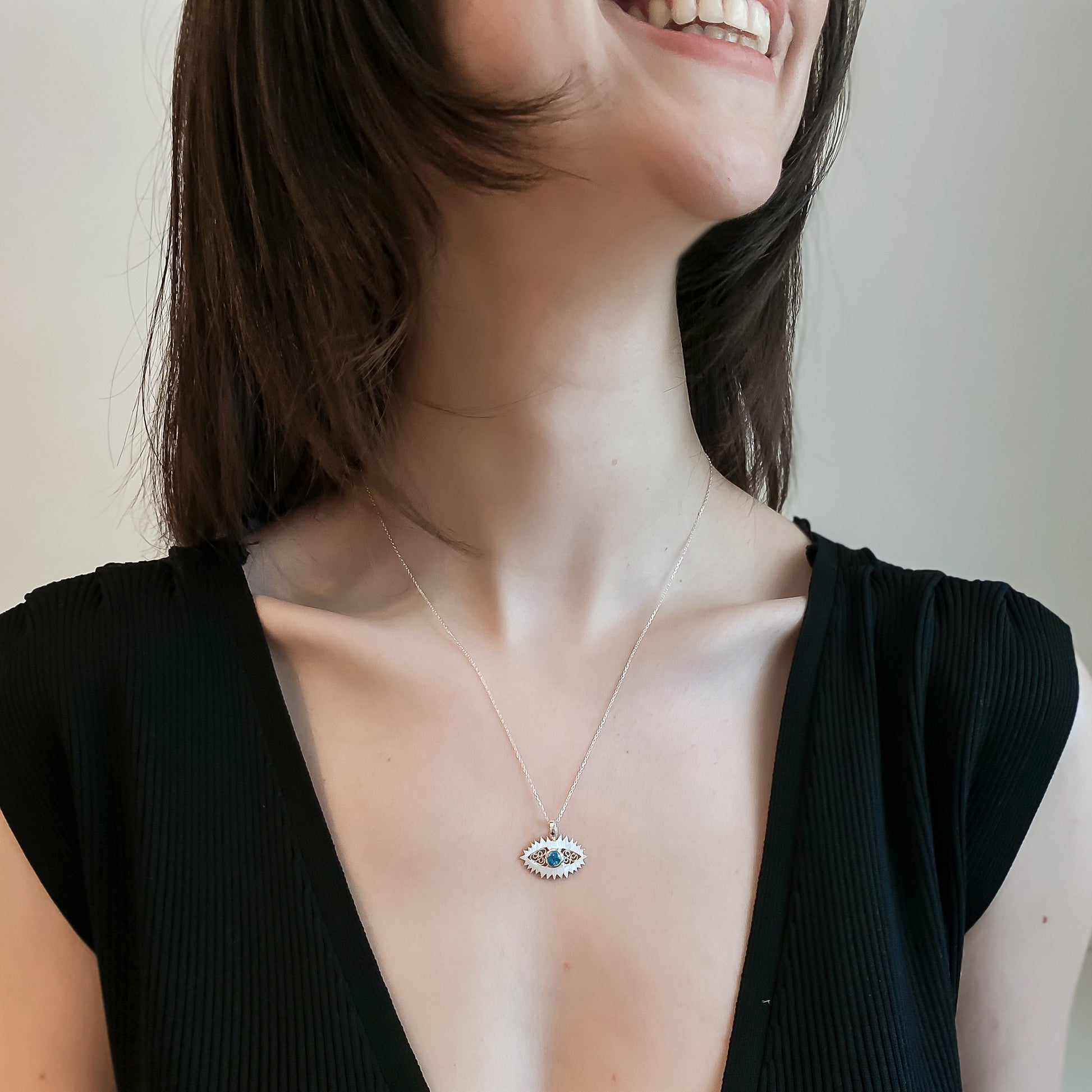 EVIL EYE KOLYE - GÜMÜŞ GRİ, LUFT Çağdaş Telkari Takı 
